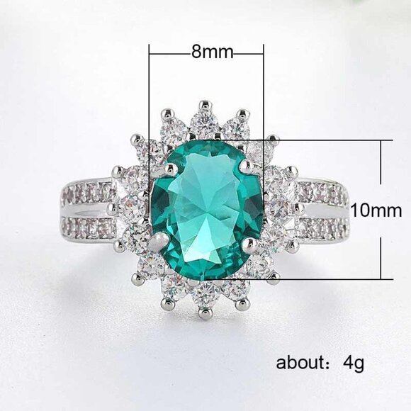💞 Noble Large Oval Sun Flower Shiny Elegant Green Silver Ring for Women,VIP283 - Picture 5 of 6